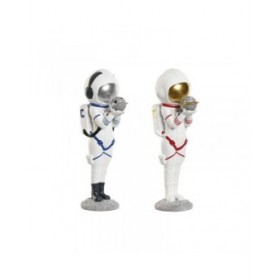 Statua Decorativa Home ESPRIT Azzurro Bianco Rosso Dorato Donna Astronauta 11 x 7 x 25 cm (2 Unità)