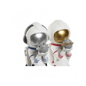 Statua Decorativa Home ESPRIT Azzurro Bianco Rosso Dorato Donna Astronauta 11 x 7 x 25 cm (2 Unità)