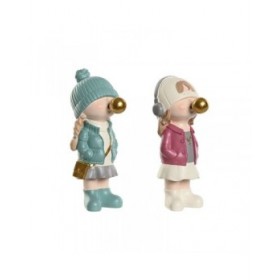 Statua Decorativa Home ESPRIT Rosa Turchese Dorato 8 x 10 x 20 cm (2 Unità)