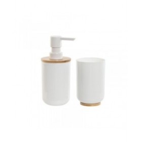 Set da Bagno Home ESPRIT Bianco Naturale Bambù polistirene 7 x 7 x 16 cm