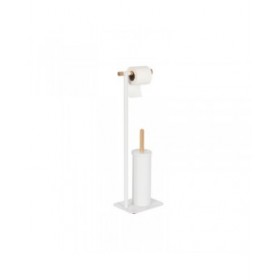 Portarotolo di Carta Igienica Home ESPRIT Bianco Naturale Metallo Bambù 22 x 16 x 68 cm