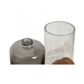 Set da Bagno Home ESPRIT Grigio Trasparente Alluminio Cristallo Legno di acacia 10 x 7 x 16 cm