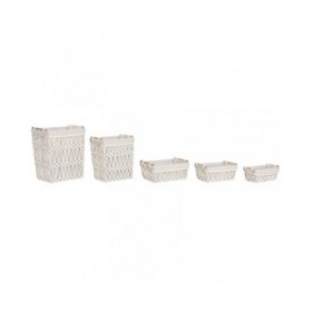Cesto per i Panni Sporchi Home ESPRIT Bianco Naturale Metallo Shabby Chic 42 x 32 x 51 cm 5 Pezzi