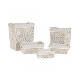 Cesto per i Panni Sporchi Home ESPRIT Bianco Naturale Metallo Shabby Chic 42 x 32 x 51 cm 5 Pezzi