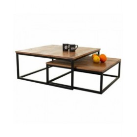 Set di 2 tavoli Alexandra House Living Naturale Ferro Legno di mango 75 x 34 x 75 cm