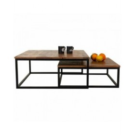 Set di 2 tavoli Alexandra House Living Naturale Ferro Legno di mango 75 x 34 x 75 cm
