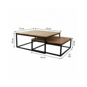 Set di 2 tavoli Alexandra House Living Naturale Ferro Legno di mango 75 x 34 x 75 cm