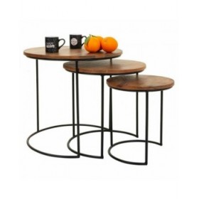 Set di 3 tavoli Alexandra House Living Naturale Ferro Legno di mango 53 x 54 x 53 cm