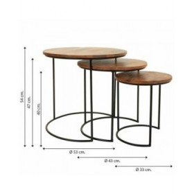 Set di 3 tavoli Alexandra House Living Naturale Ferro Legno di mango 53 x 54 x 53 cm