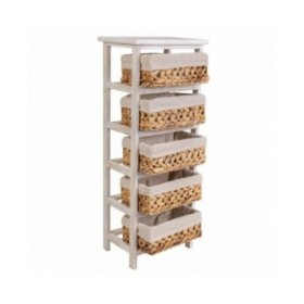 Cassettiera Alexandra House Living Bianco Stoffa Giacinto d'acqua Legno di paulownia 25 x 88 x 35 cm