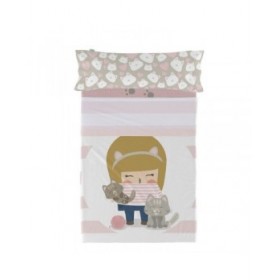 Set di Lenzuola HappyFriday Happynois Kitty Multicolore Singolo 2 Pezzi