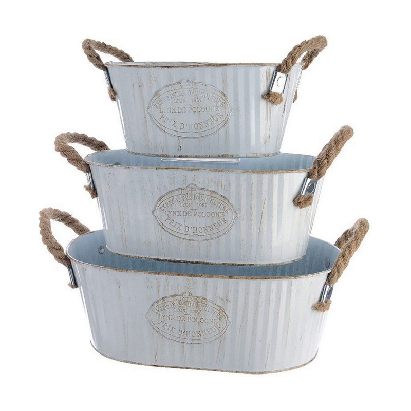 Set di vasi da fiori Decoris Bianco Metallo Corda Zinco Ovale Con manici (3 Pezzi)