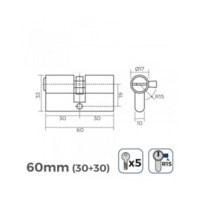 Cilindro di sicurezza EDM 85167 R15 Dorato Ottone Leva lunga 60 x 30 x 17 mm