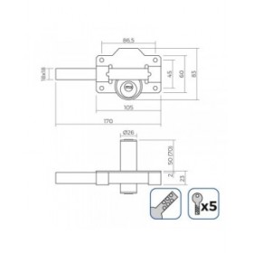 Chiavistello di sicurezza EDM 85191 nichel 83 x 170 mm Ø26 mm