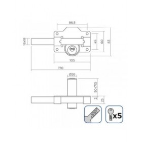 Chiavistello di sicurezza EDM 85192 Nero nichel 83 x 170 mm Ø26 mm