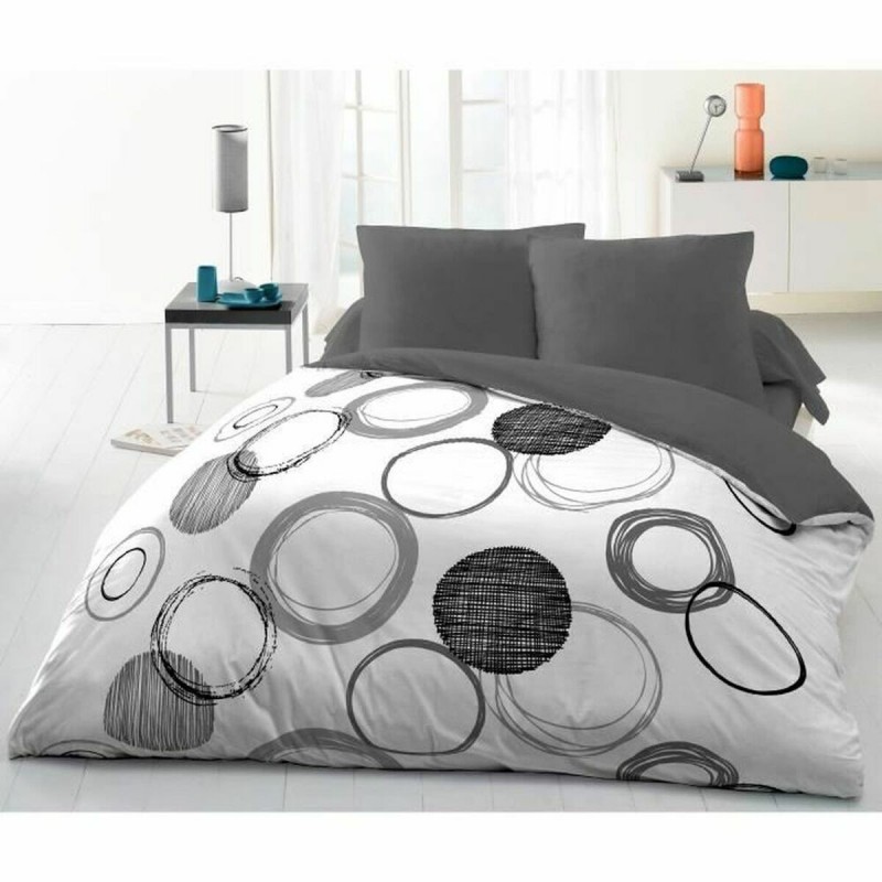 Set di Lenzuola HOME LINGE PASSION Bianco Cerchi Grigio chiaro 220 x 240 cm