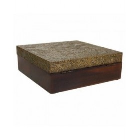 Scatola-Portagioie Alexandra House Living Marrone scuro Ottone Legno di mango Legno MDF 20 x 7 x 20 cm