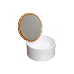 Scatola portaoggetti con coperchio 5five Simply Smart Natureo Bianco Naturale Vetro Bambù ABS ø 13,5 x 7 cm
