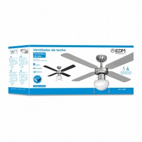 Ventilatore da Soffitto con Luce EDM 33801 Caribe Argentato 50 W