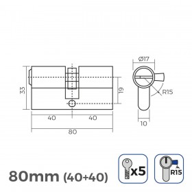 Cilindro EDM 85170 r15 Dorato Ottone Leva lunga Europeo