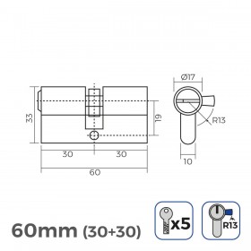 Cilindro EDM 85180 r13 nichel Leva corta Europeo