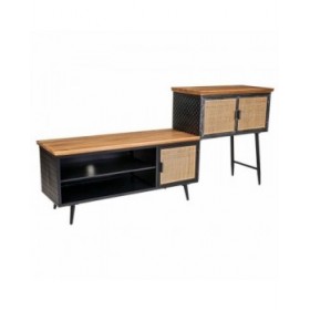 Credenza Alexandra House Living Marrone Nero Grigio Ferro Rattan Legno di abete 42 x 90 x 202 cm