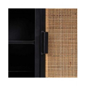 Credenza Alexandra House Living Marrone Nero Grigio Ferro Rattan Legno di abete 42 x 90 x 202 cm