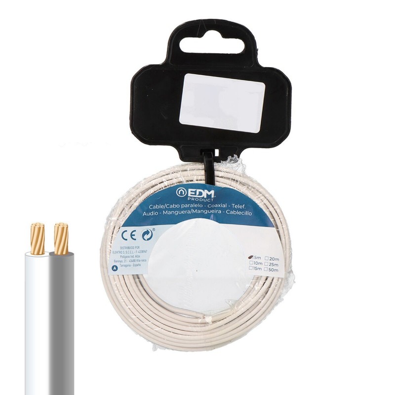 Cavo parallelo EDM 28747 Bianco/Grigio 2 x 0,75 mm 25 m Bobina Audio