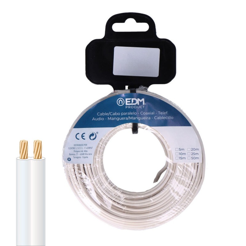 Cavo parallelo EDM 28759 Bianco 25 m Bobina Audio