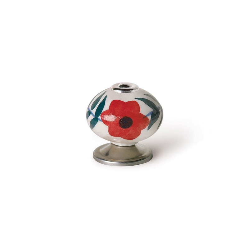Pomo Rei e500 Rotondo Rosso Fiore Porcellana Metallo 4 Unità (Ø 40 x 36 mm)
