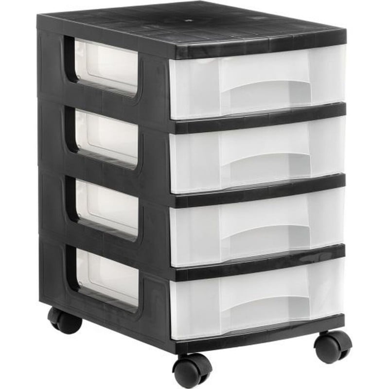 Cassettiera Archivo 2000 Con ruote Trasparente Nero polipropilene 39 x 29 x 48 cm