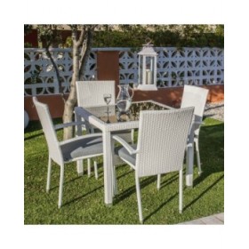 Tavolo da Pranzo Marlene Alluminio Cristallo Rattan Vetro Temperato 90 x 90 x 76 cm