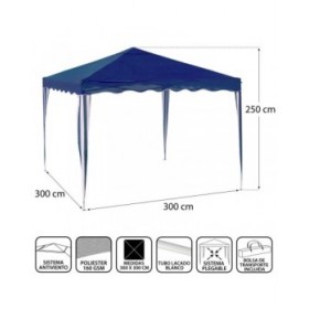 Pergola Gazebo Acciaio 300 x 300 x 250 cm Azzurro