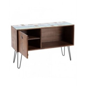 Credenza Azzurro Metallo Legno Marrone 120 x 40 x 80 cm
