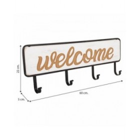 Appendiabiti da parete Alexandra House Living Welcome Bianco Legno MDF 5 x 22 x 60 cm