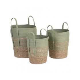 Set di Cesti 42 x 42 x 48 cm Menta Fibra naturale (3 Pezzi)