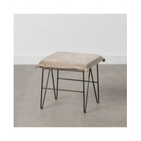Puff Tessuto Sintetico Beige Metallo 40 x 40 x 35 cm