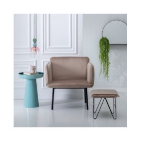 Puff Tessuto Sintetico Beige Metallo 40 x 40 x 35 cm
