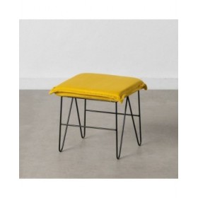 Puff Tessuto Sintetico Metallo Giallo 40 x 40 x 35 cm