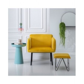 Puff Tessuto Sintetico Metallo Giallo 40 x 40 x 35 cm