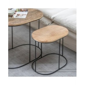 Tavolo aggiuntivo 60 x 39,5 x 60 cm Naturale Nero Metallo Legno (2 Unità)