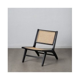 Poltrona Nero Naturale Legno Rattan Legno d'albero della gomma 60,5 x 73,5 x 72,5 cm