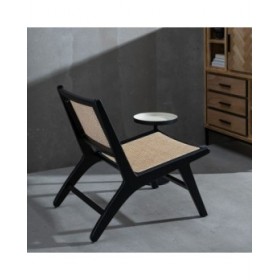 Poltrona Nero Naturale Legno Rattan Legno d'albero della gomma 60,5 x 73,5 x 72,5 cm