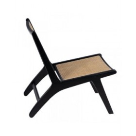 Poltrona Nero Naturale Legno Rattan Legno d'albero della gomma 60,5 x 73,5 x 72,5 cm