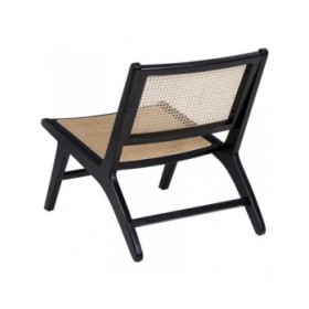 Poltrona Nero Naturale Legno Rattan Legno d'albero della gomma 60,5 x 73,5 x 72,5 cm