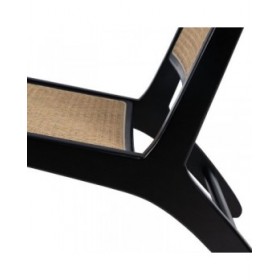 Poltrona Nero Naturale Legno Rattan Legno d'albero della gomma 60,5 x 73,5 x 72,5 cm