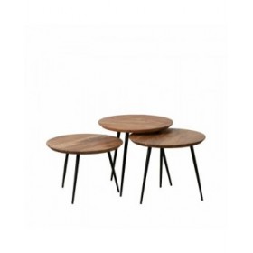 Set di 3 tavoli Nero Naturale 50 x 50 x 45 cm