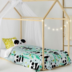 Set di copripiumino HappyFriday Moshi Moshi Panda Garden Blue Azzurro Singolo 2 Pezzi