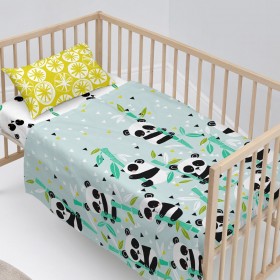 Set di Lenzuola HappyFriday Moshi Moshi Panda garden blue Azzurro 2 Pezzi