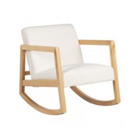Sedia a Dondolo Bianco Naturale Legno d'albero della gomma Tessuto 60 x 83 x 72 cm